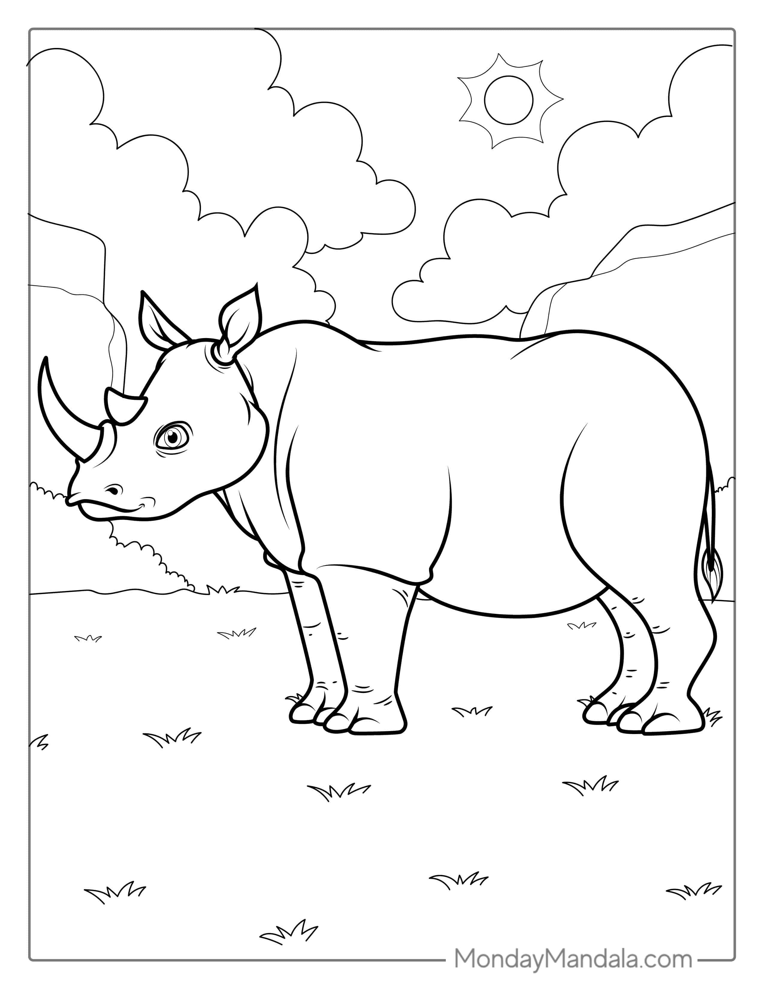 African Rhino In The Wild To Color coloring page