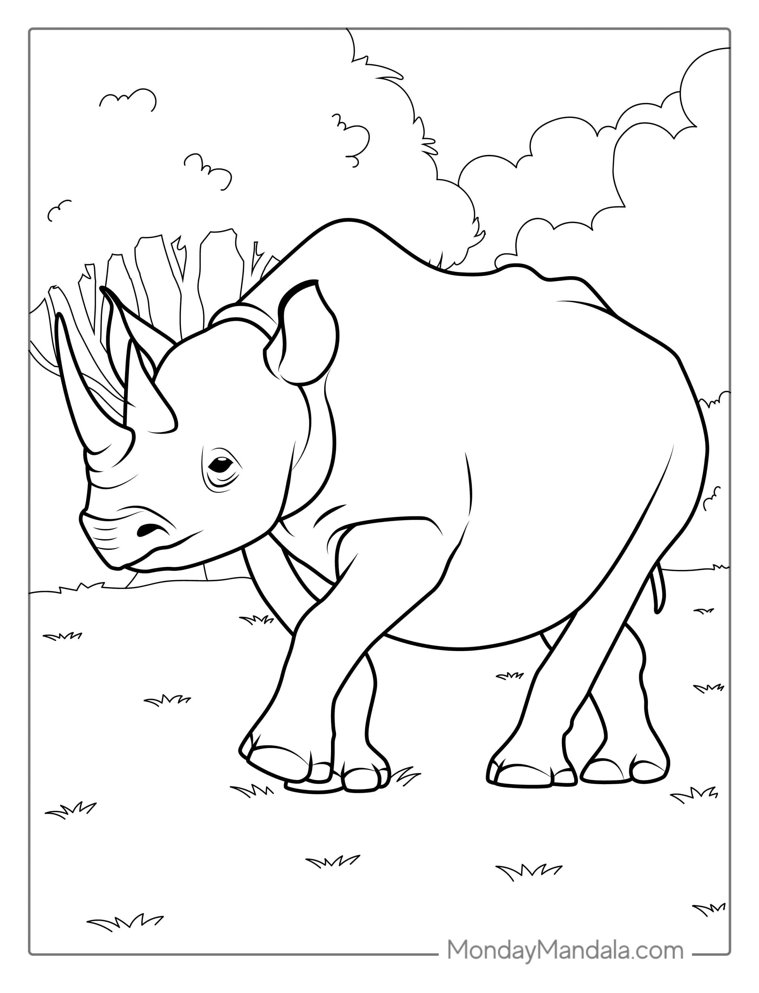Baby Rhino Coloring Page For Kids coloring page
