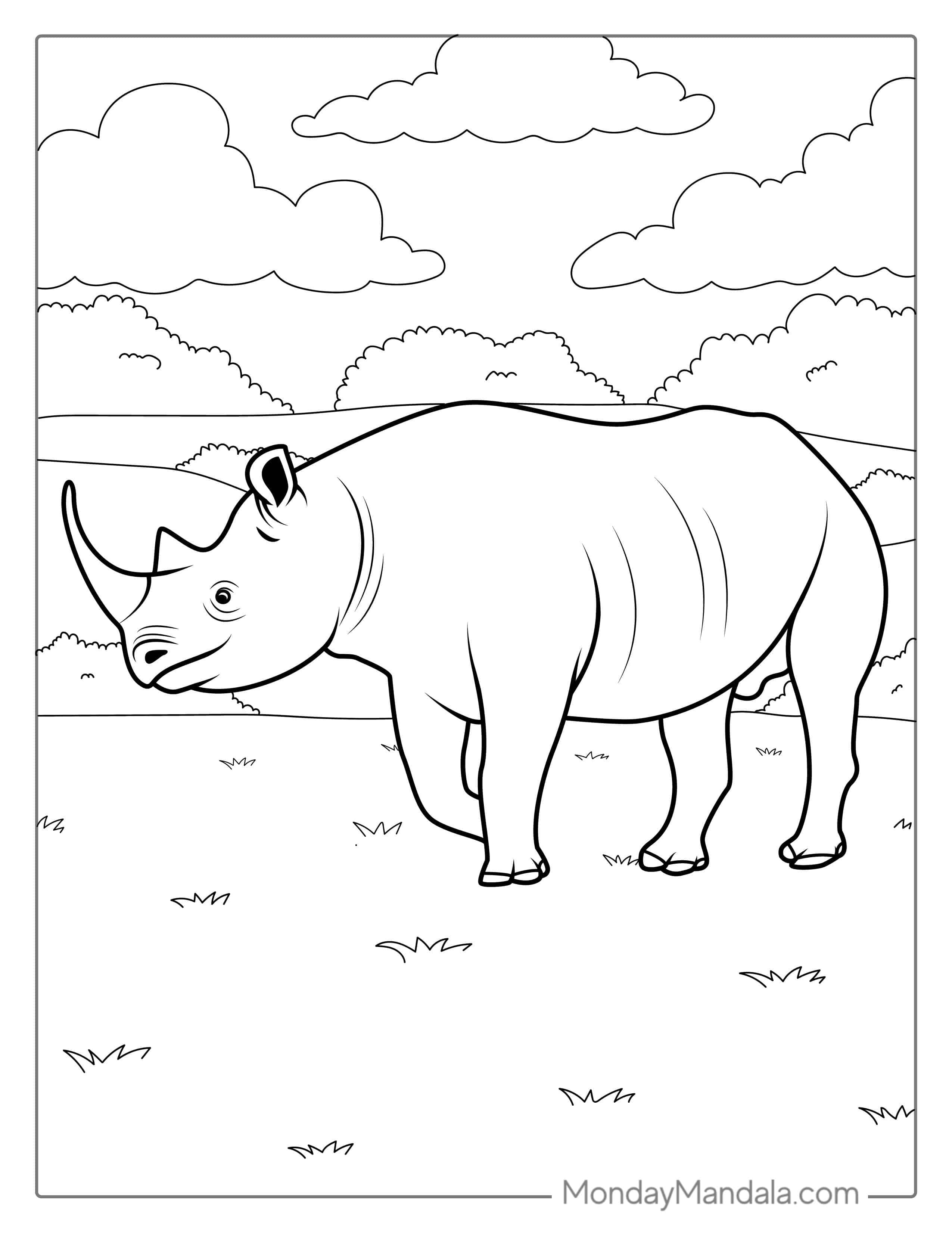 Coloring Page Of a Realistic Looking Rhino coloring page