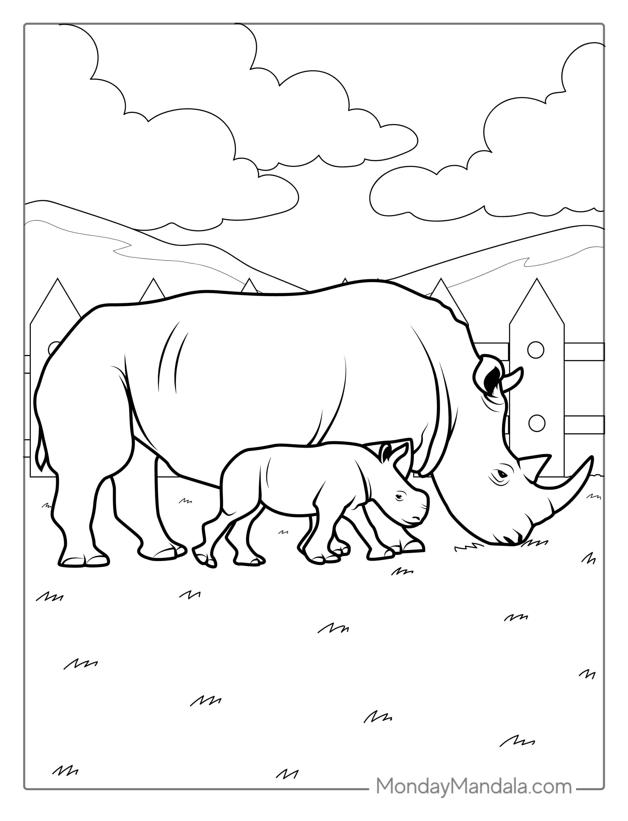 Coloring Page Of New Born Rhino And Mother coloring page