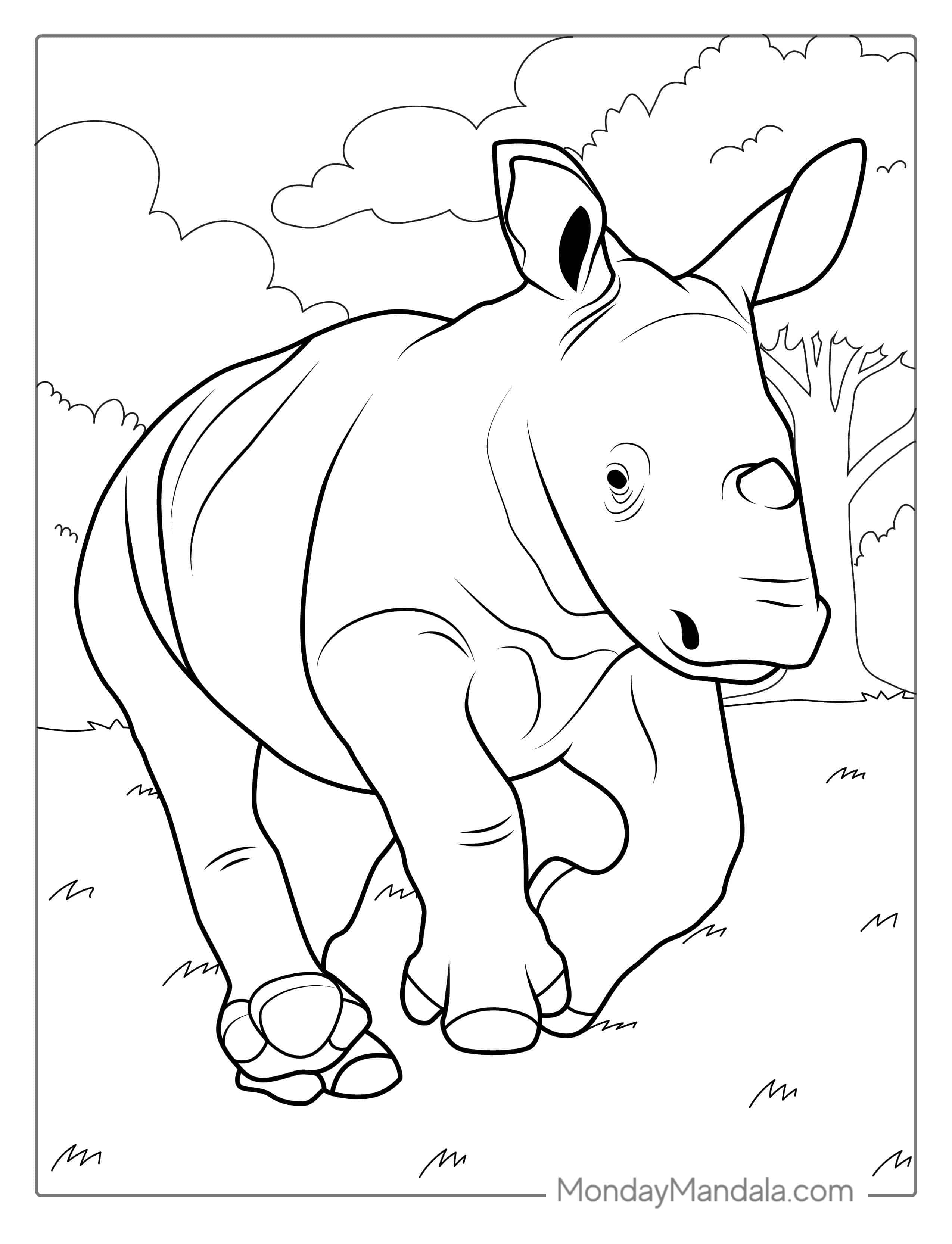 Cute Baby Rhino To Color coloring page