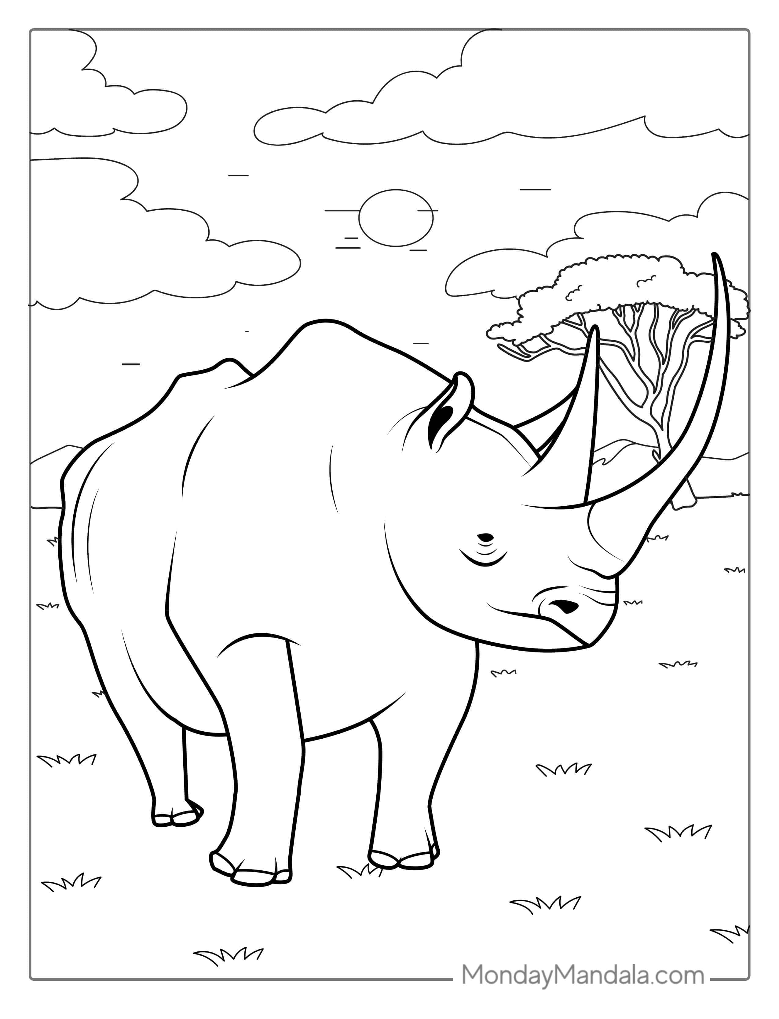 Detailed Black Rhino With Pointy Horns To Color coloring page