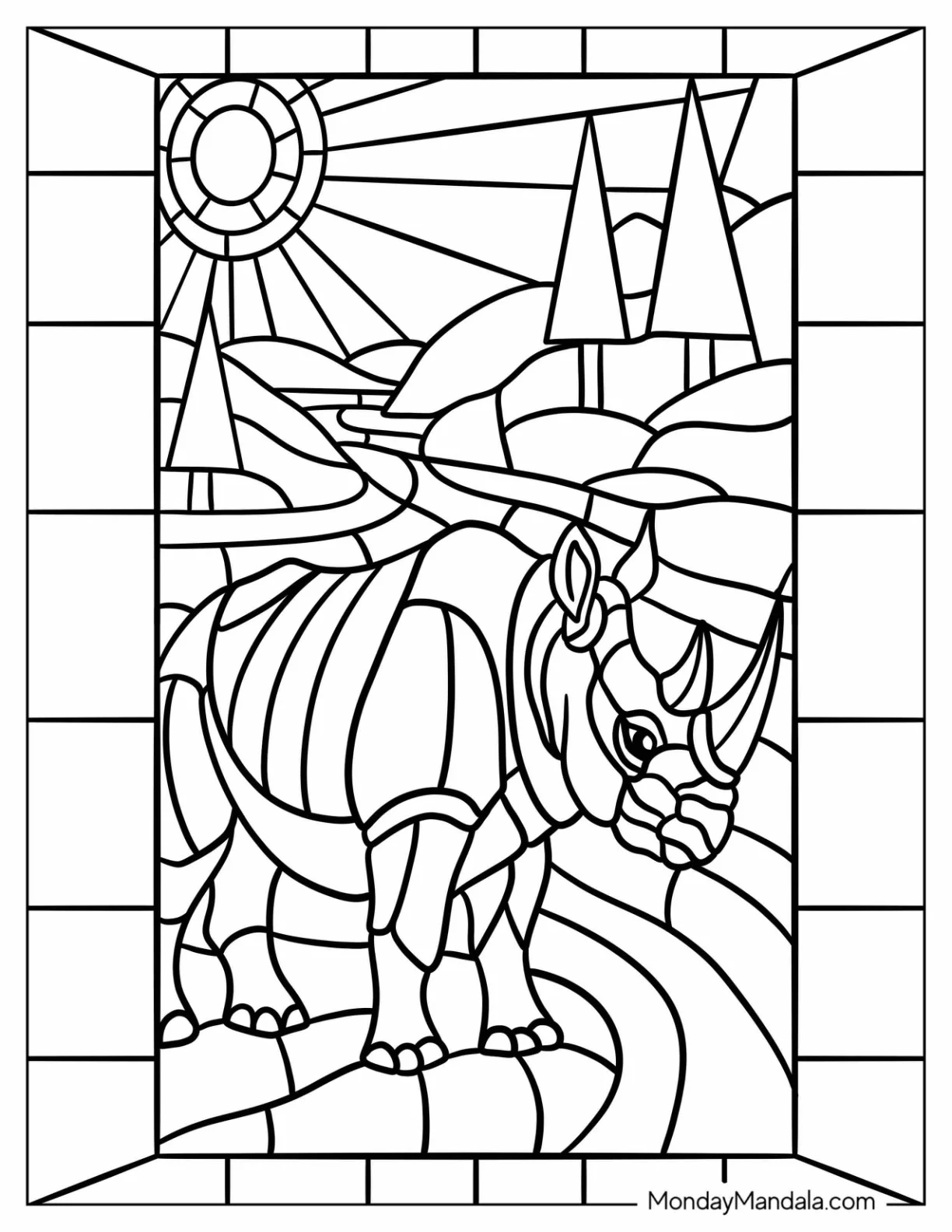 Elegant Rhino Coloring Page Stained Glass coloring page — printable line art