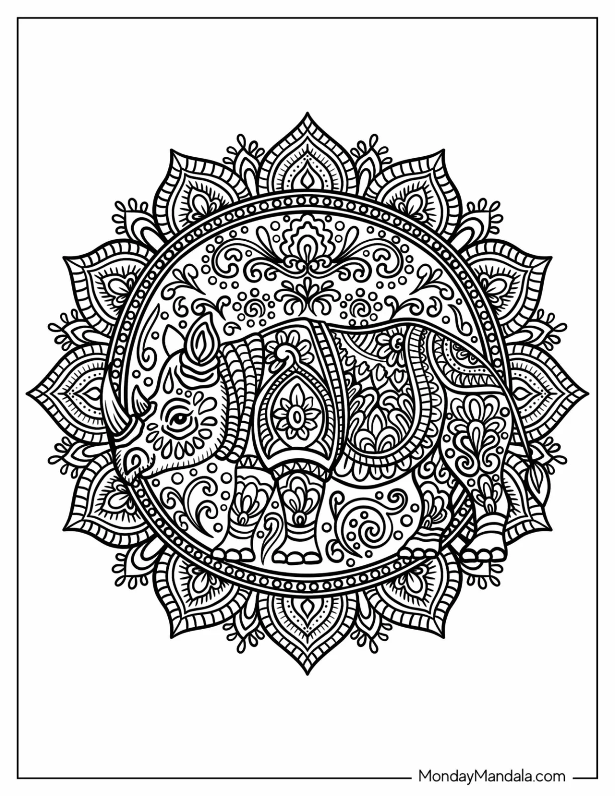 Floral Rhino Coloring Page Mandala coloring page
