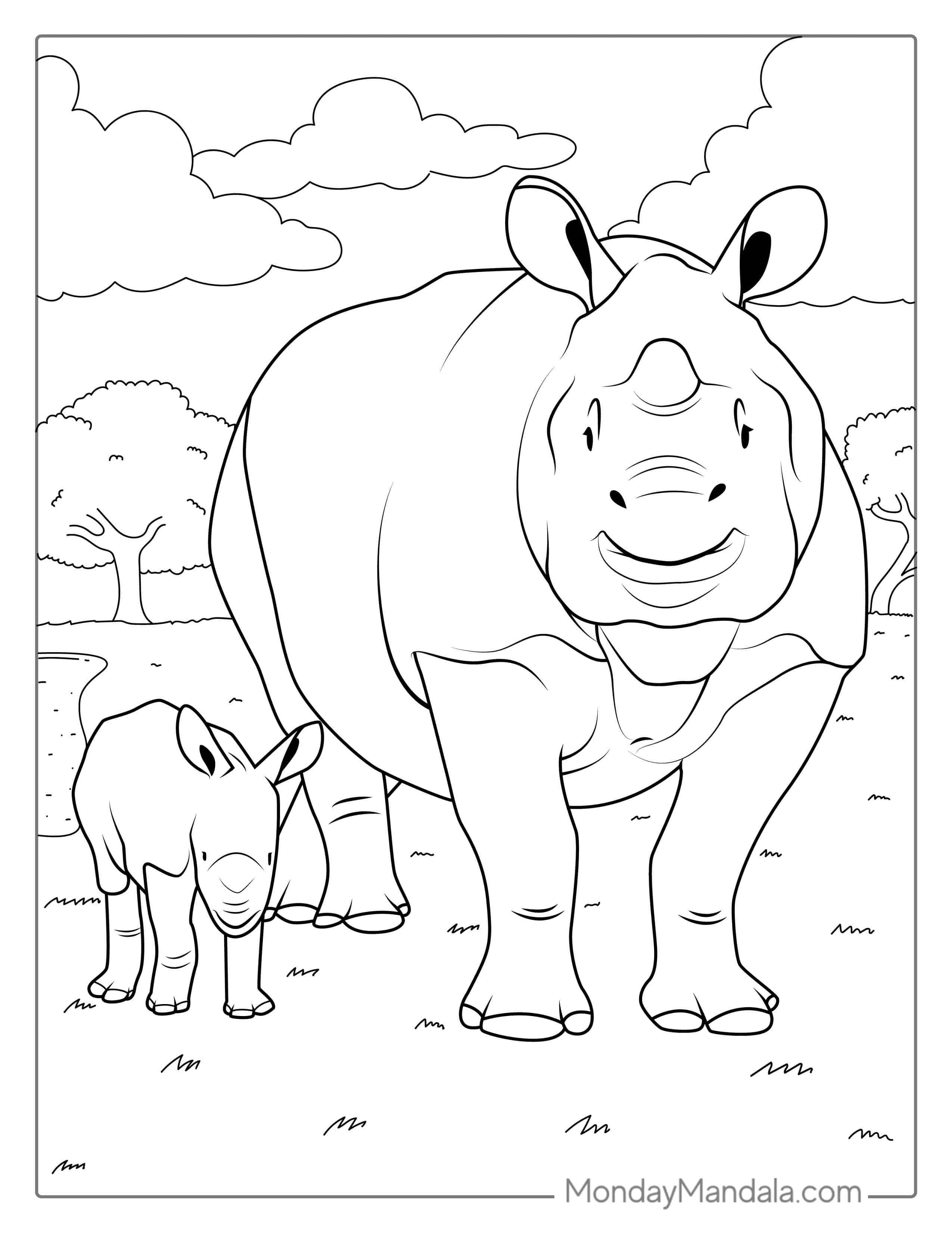Mother And Baby Rhino Coloring Picture coloring page