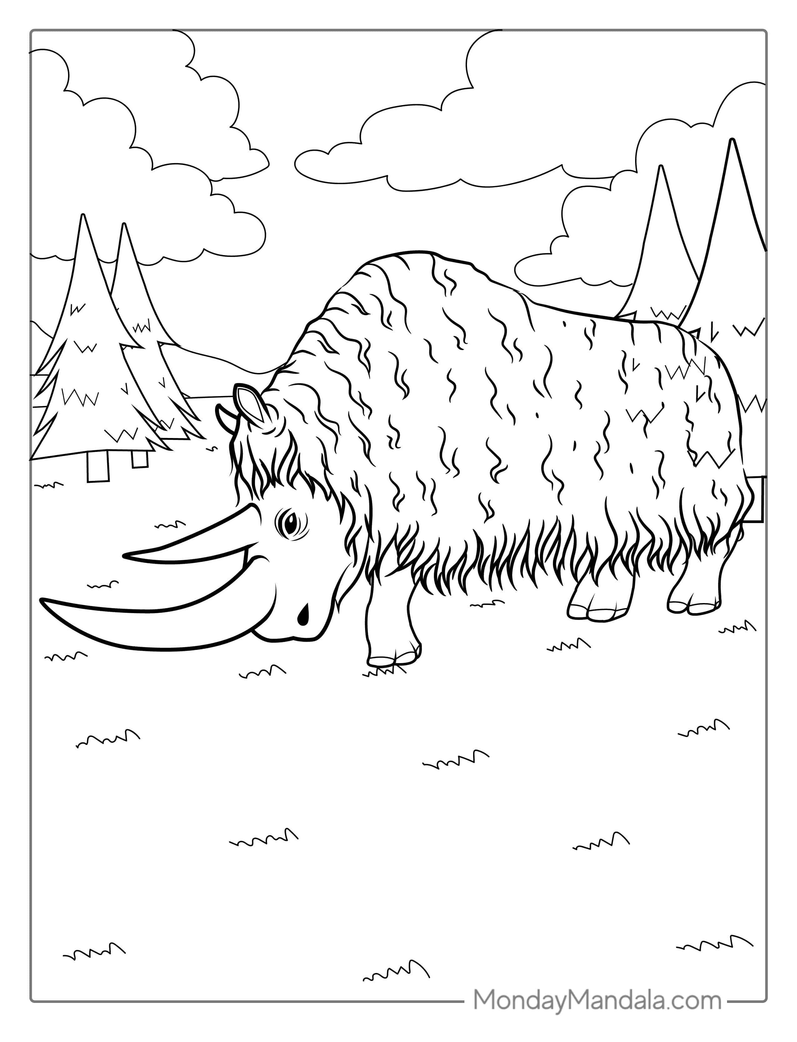 Woolly Rhino Coloring Sheet coloring page — printable line art