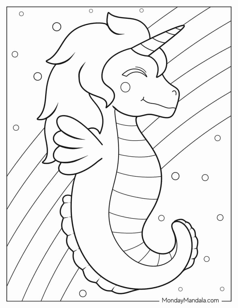 Adorable Unicorn Seahorse To Color coloring page