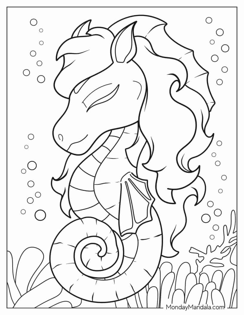 Cartoon Seahorse Coloring Sheet coloring page — printable line art
