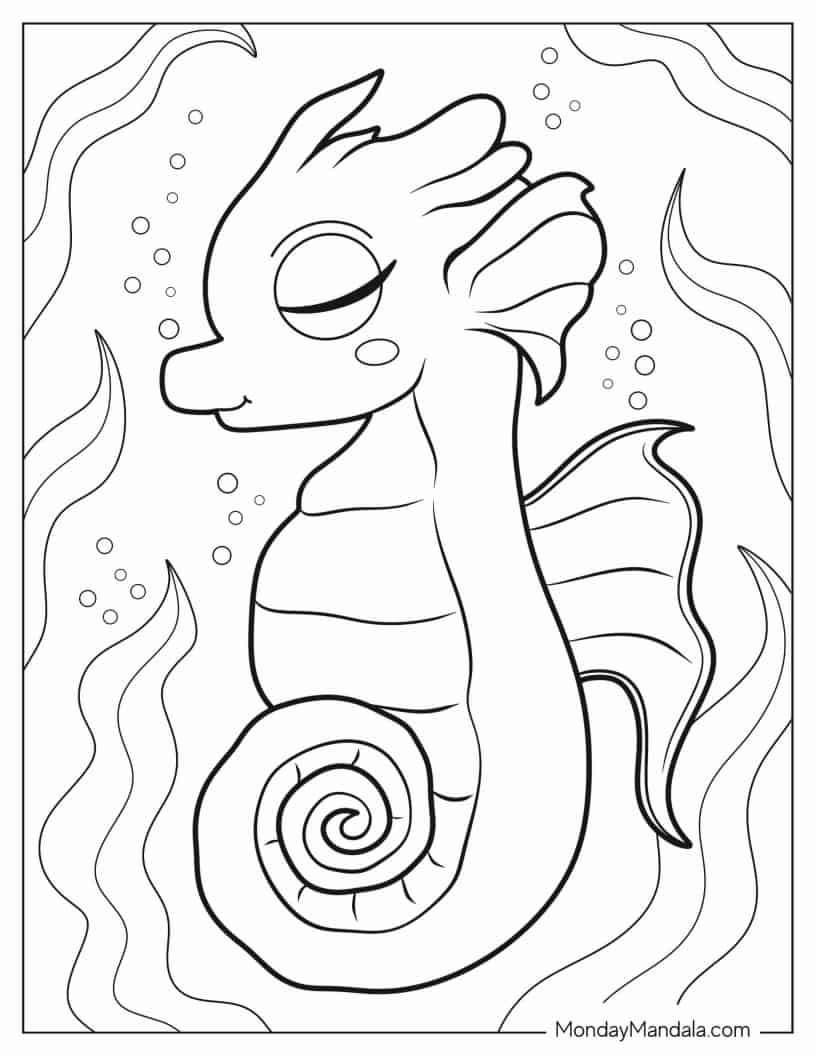 Easy Outline Of a Baby Seahorse To Color coloring page
