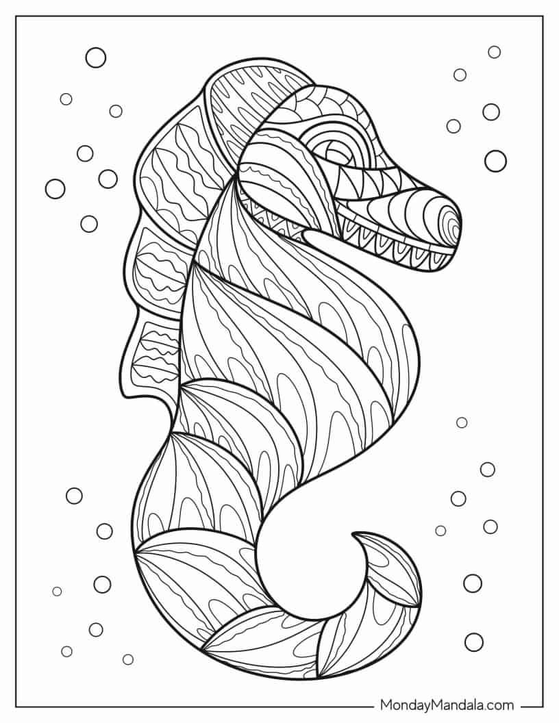 Mandala Seahorse To Color For Adults coloring page