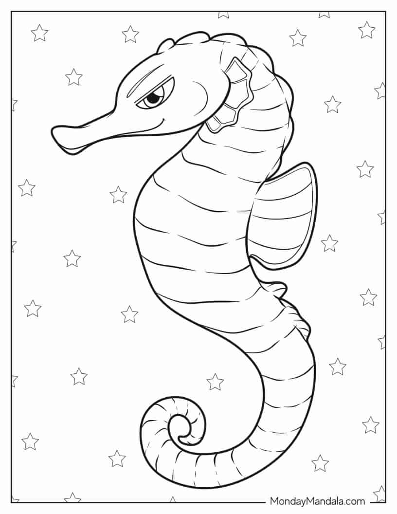 Realistic Seahorse In The Ocean coloring page