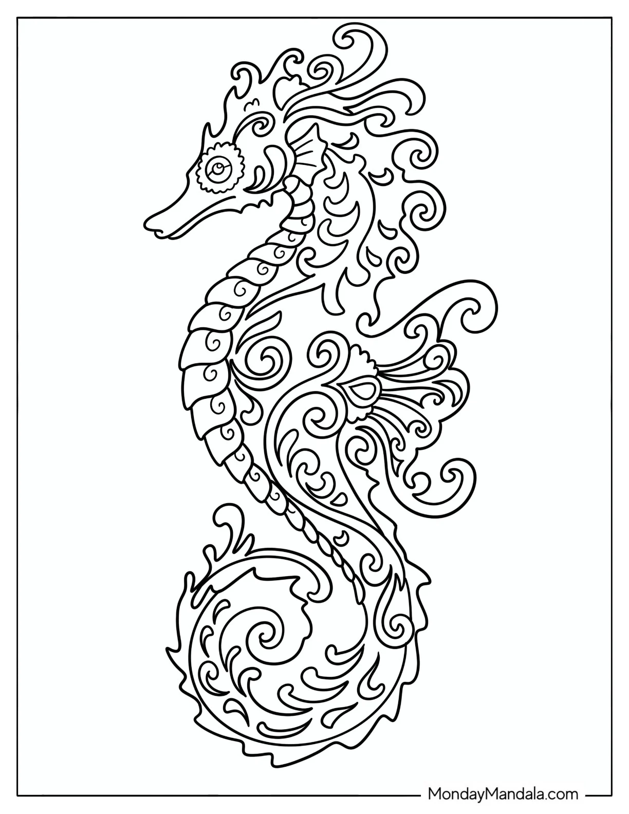 Seahorse Made of Waves Coloring Sheet coloring page