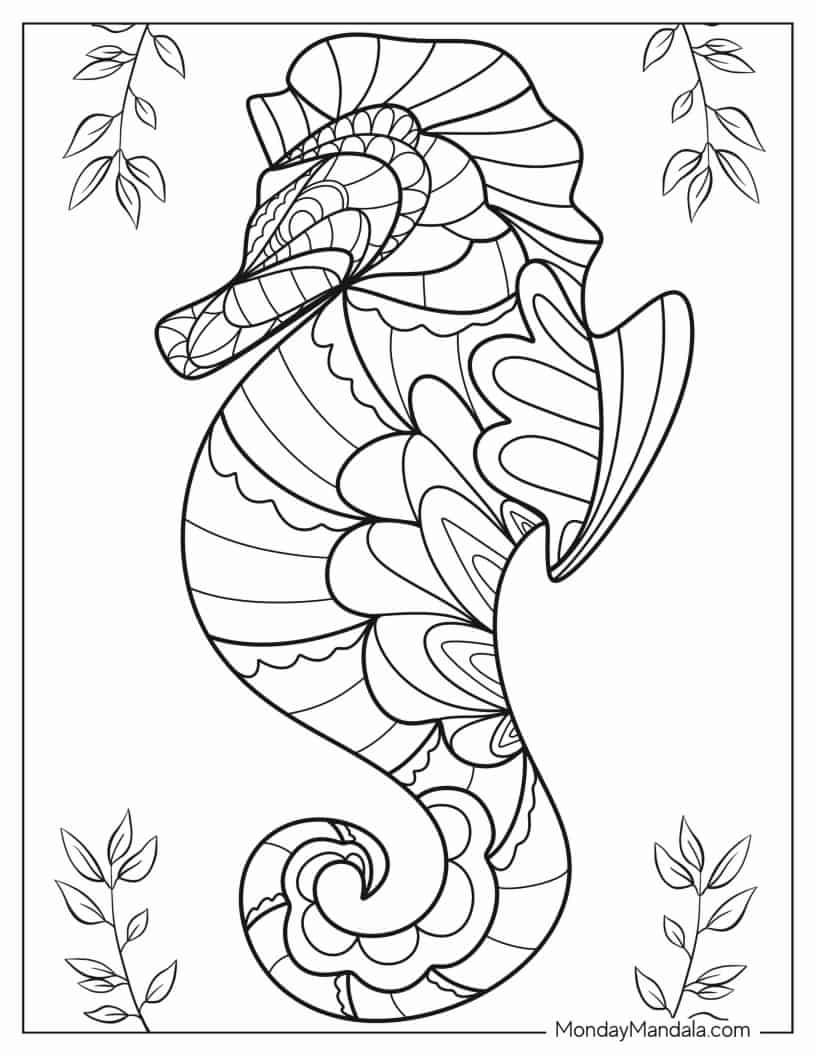 Seahorse Mandala Coloring Page For Adults coloring page — printable line art