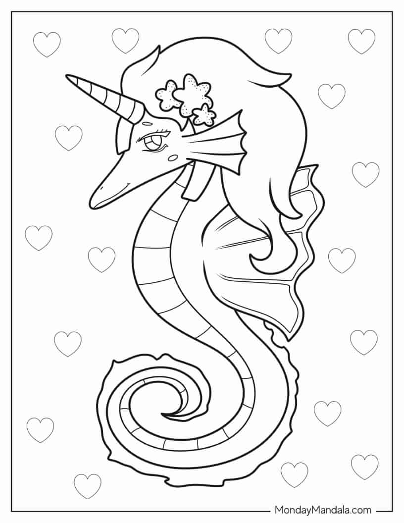 Unicorn Seahorse Coloring Page For Kids coloring page