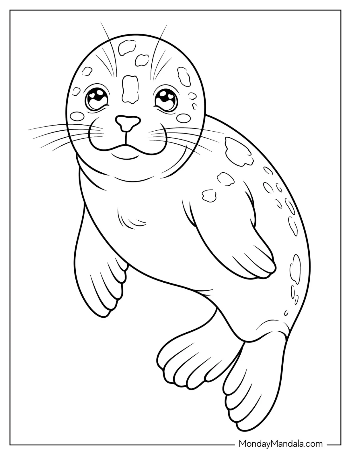 Cute Spotted Baby Seal Coloring Page for Kids coloring page