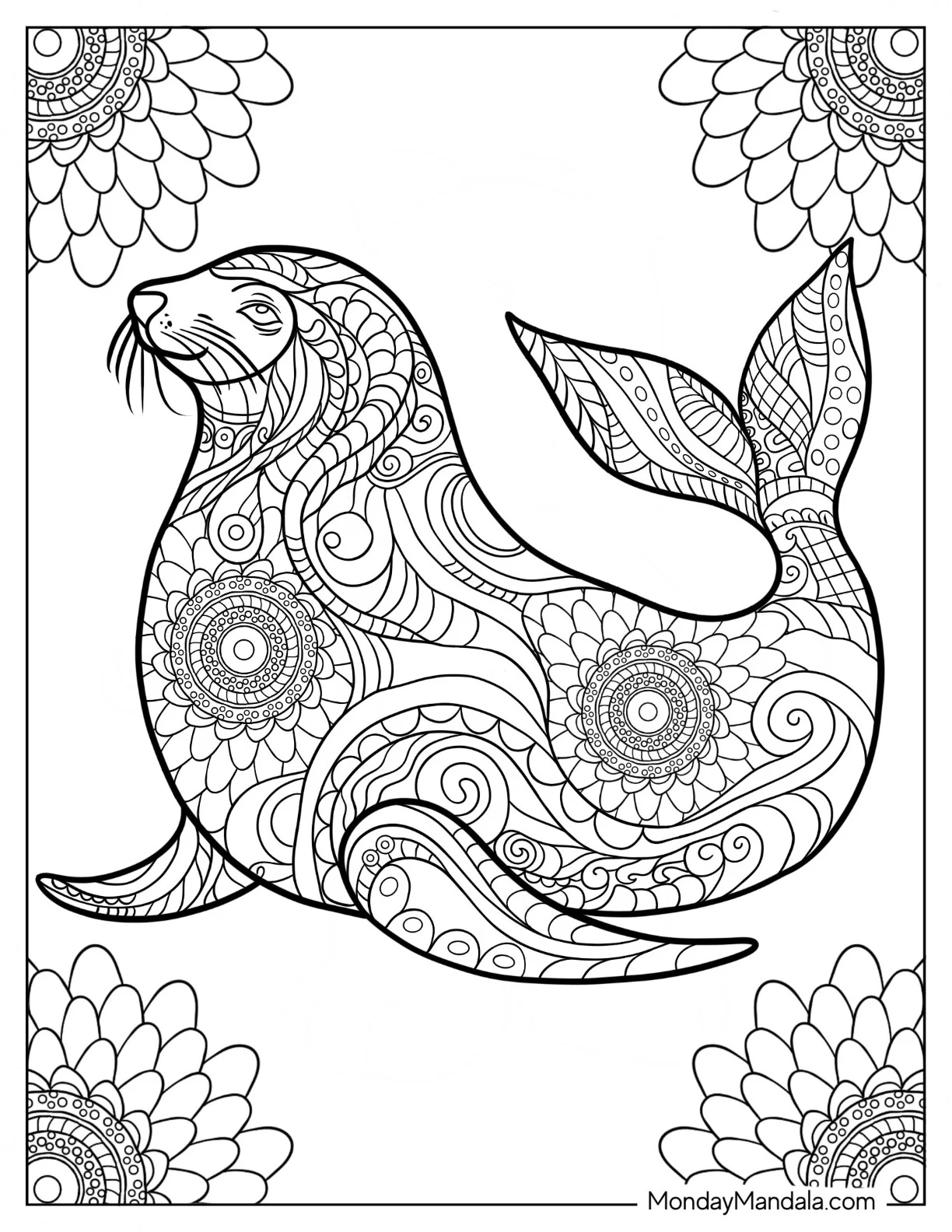 Intricate Seal Coloring Page Mandala coloring page