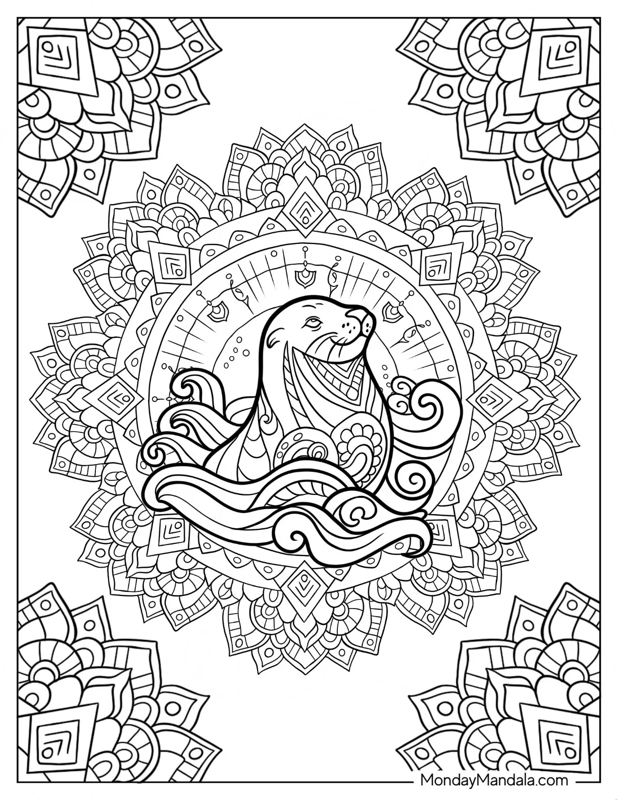 Majestic Seal Coloring Page Mandala coloring page — printable line art