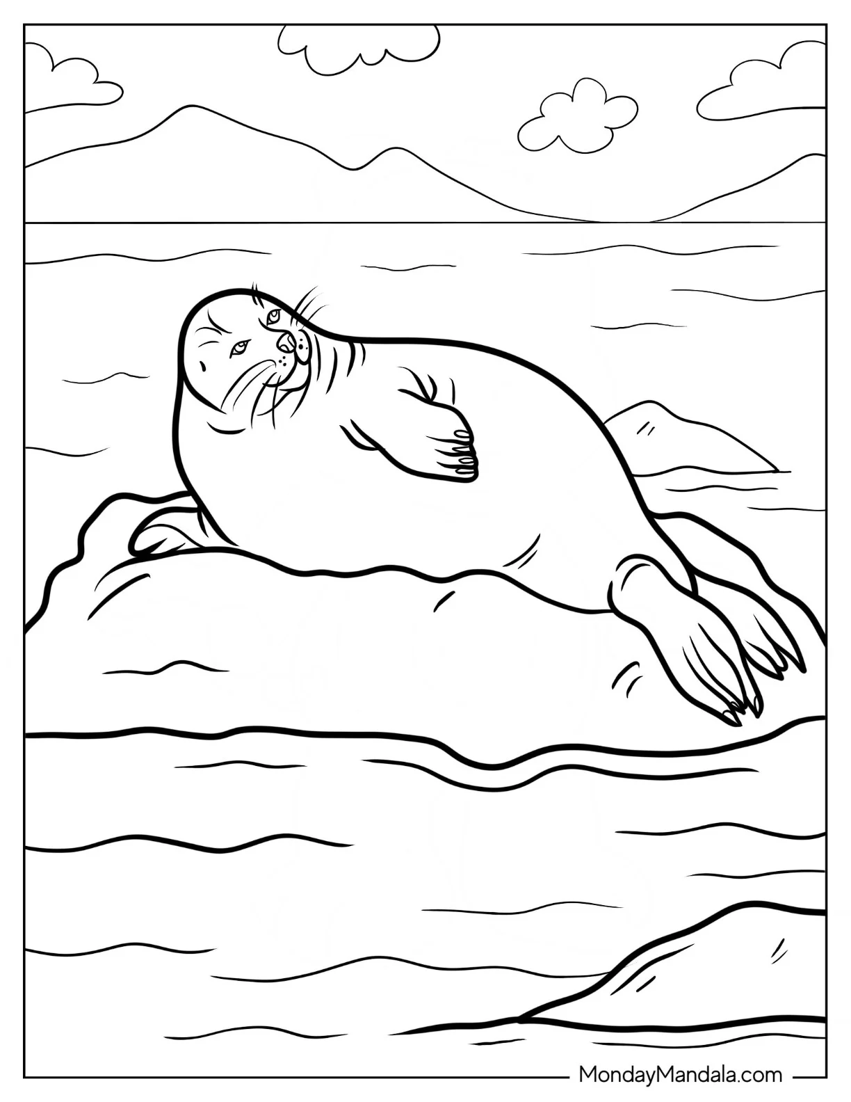 Realistic Seal Coloring Page Resting On Iceberg coloring page