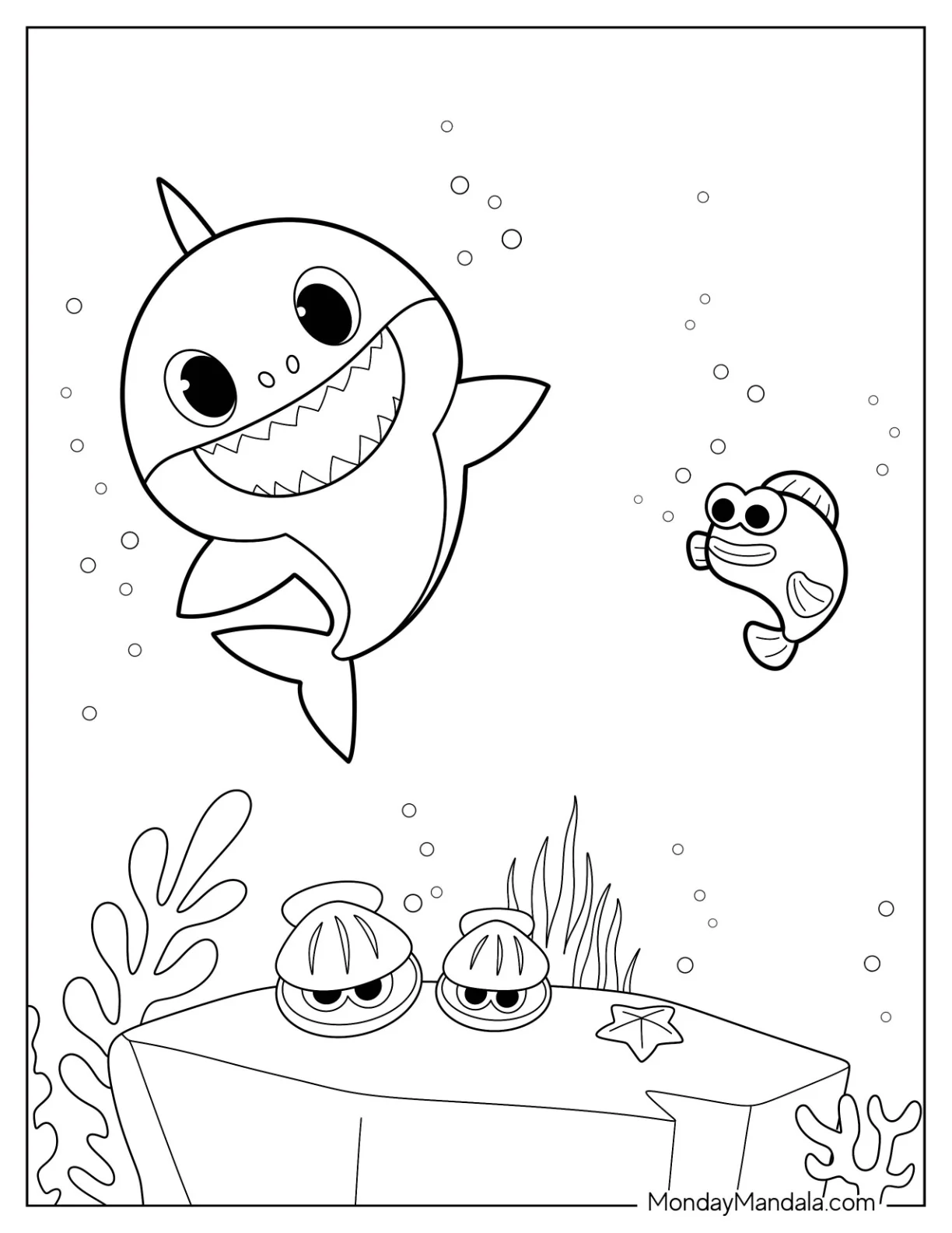 Baby Shark Coloring Page With William For Preschoolers coloring page — printable line art