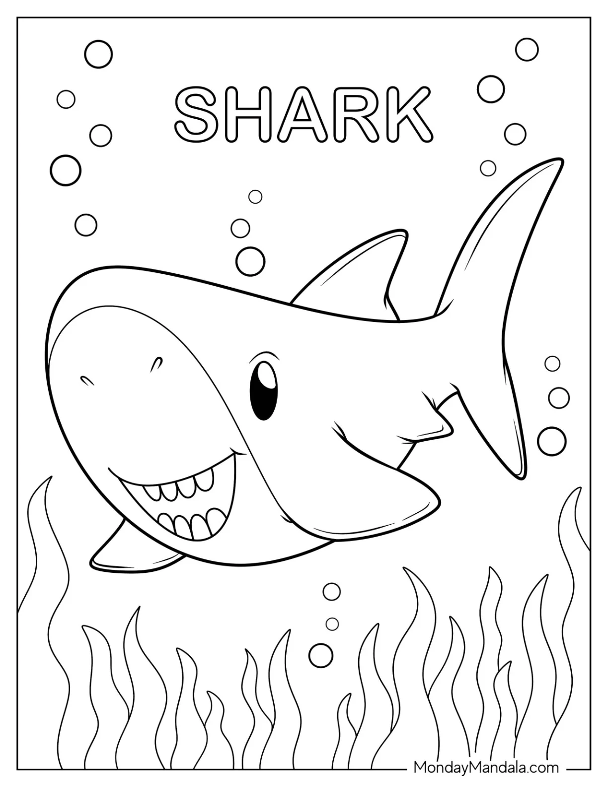 Chibi Shark Coloring Page With Seaweed coloring page
