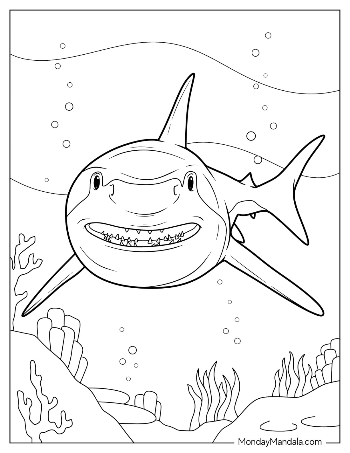 Close Up Of Realistic Great White Shark Coloring Page coloring page