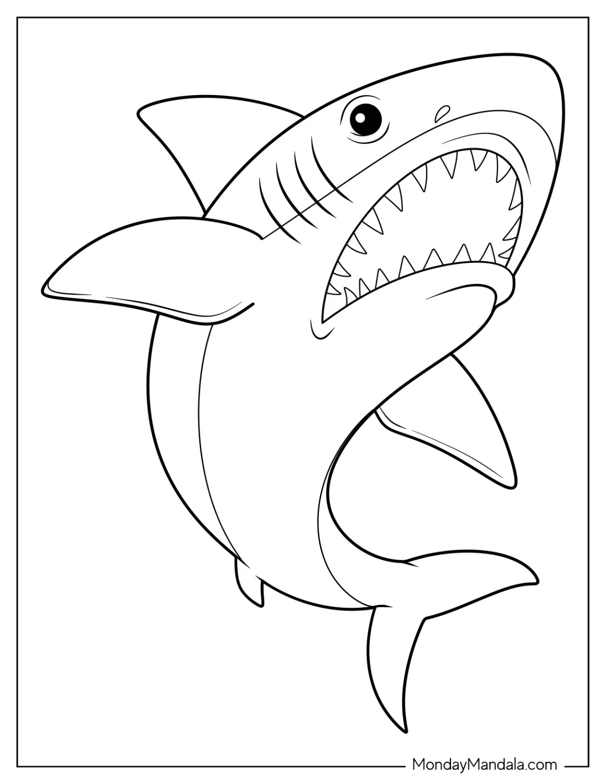 Great Shark Coloring Page Outline For Kids coloring page — printable line art