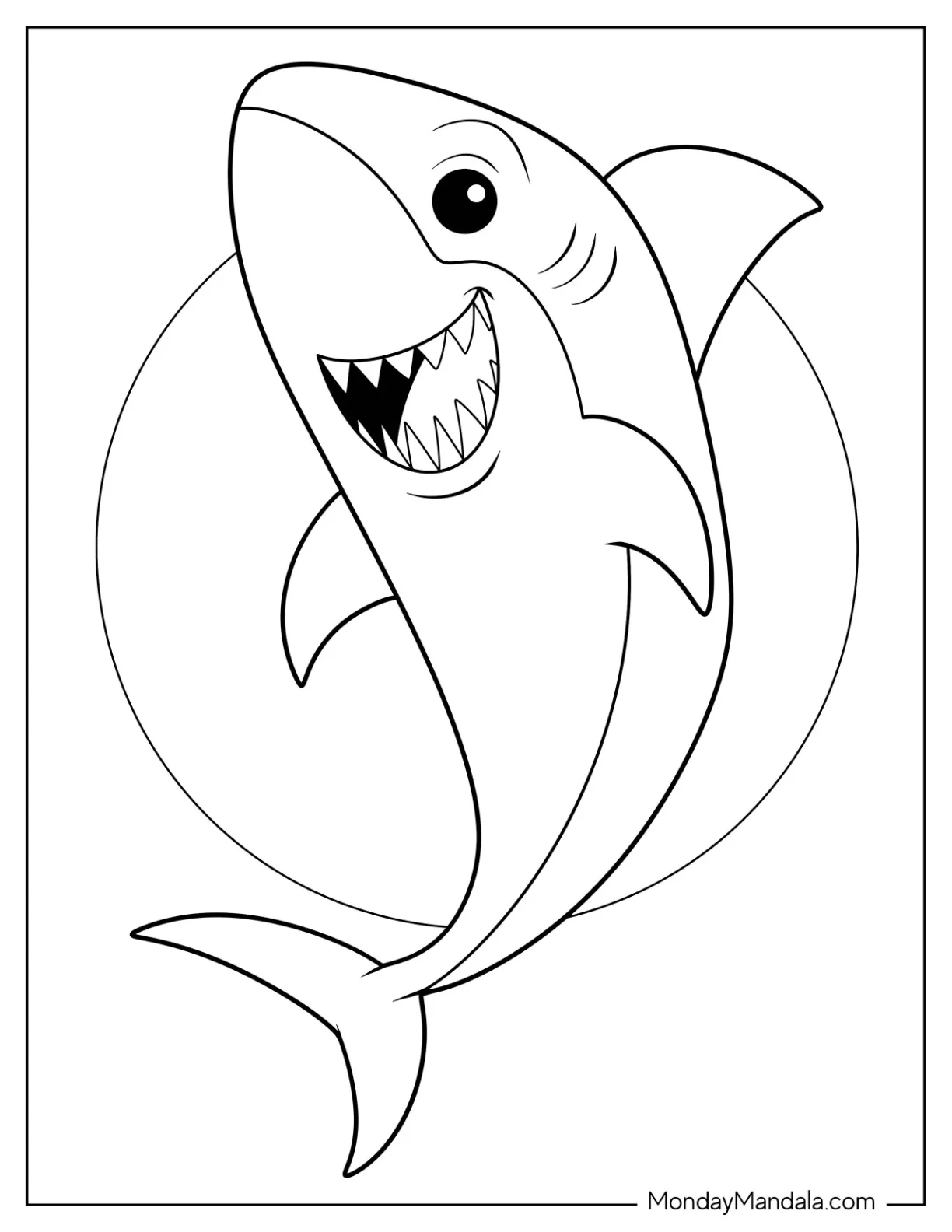 Kawaii Shark Coloring Page For Preschoolers coloring page