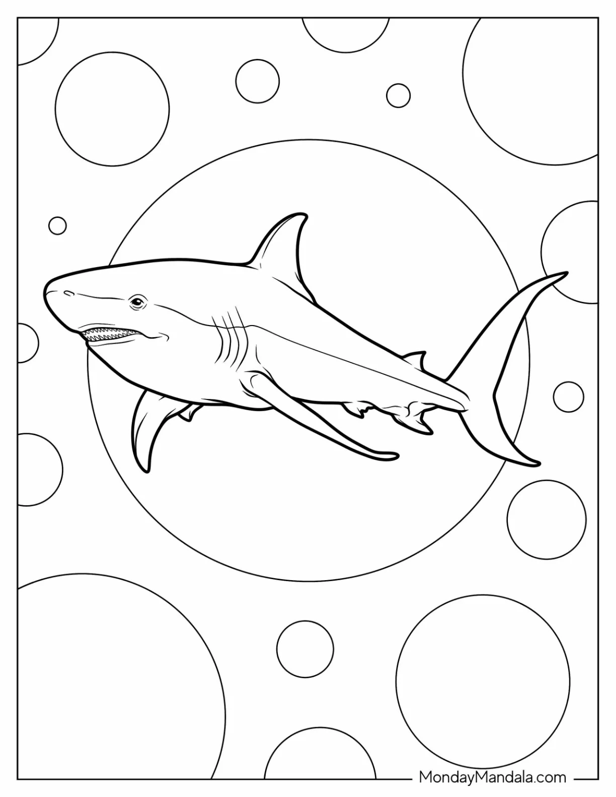 Realistic Shark Coloring Page For Kids coloring page — printable line art
