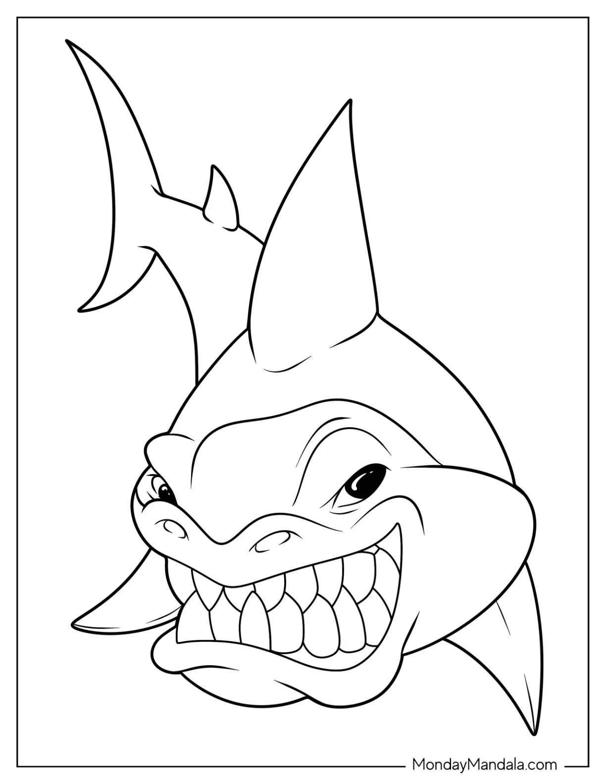 Scary Cartoon Shark Coloring Page Showing Teeth coloring page