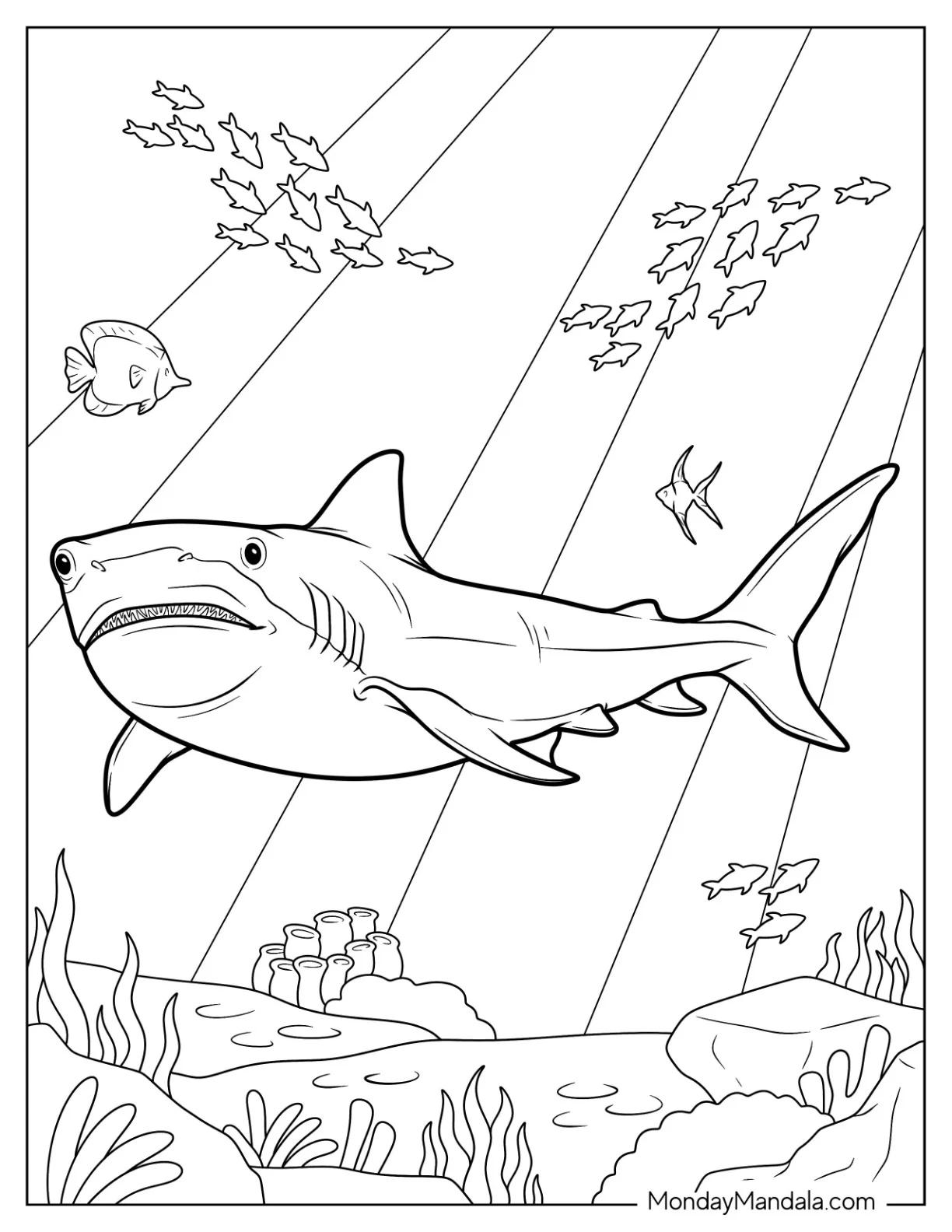 Tiger Shark Coloring Page Deep In The Ocean coloring page