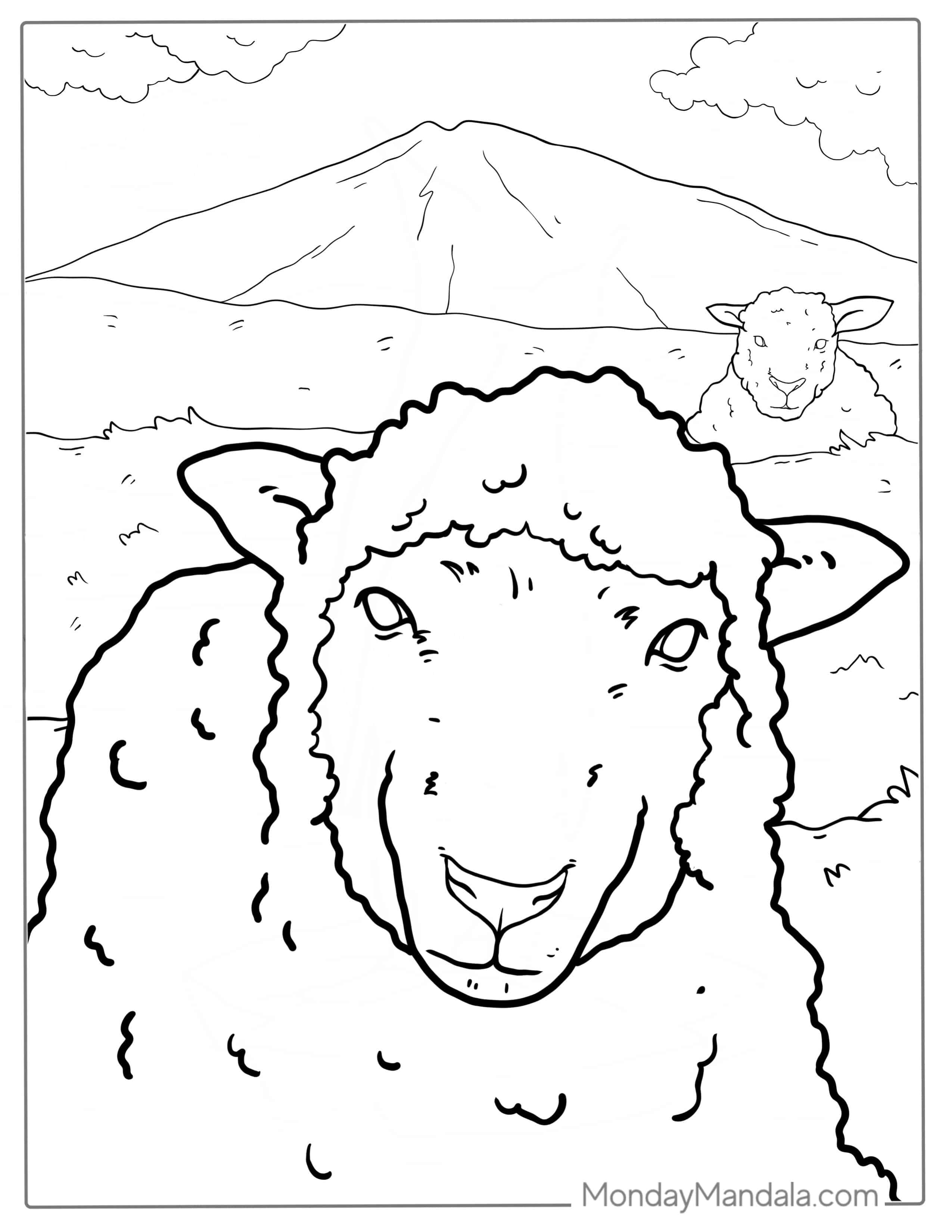 Big Fluffy Sheep Coloring Sheet coloring page