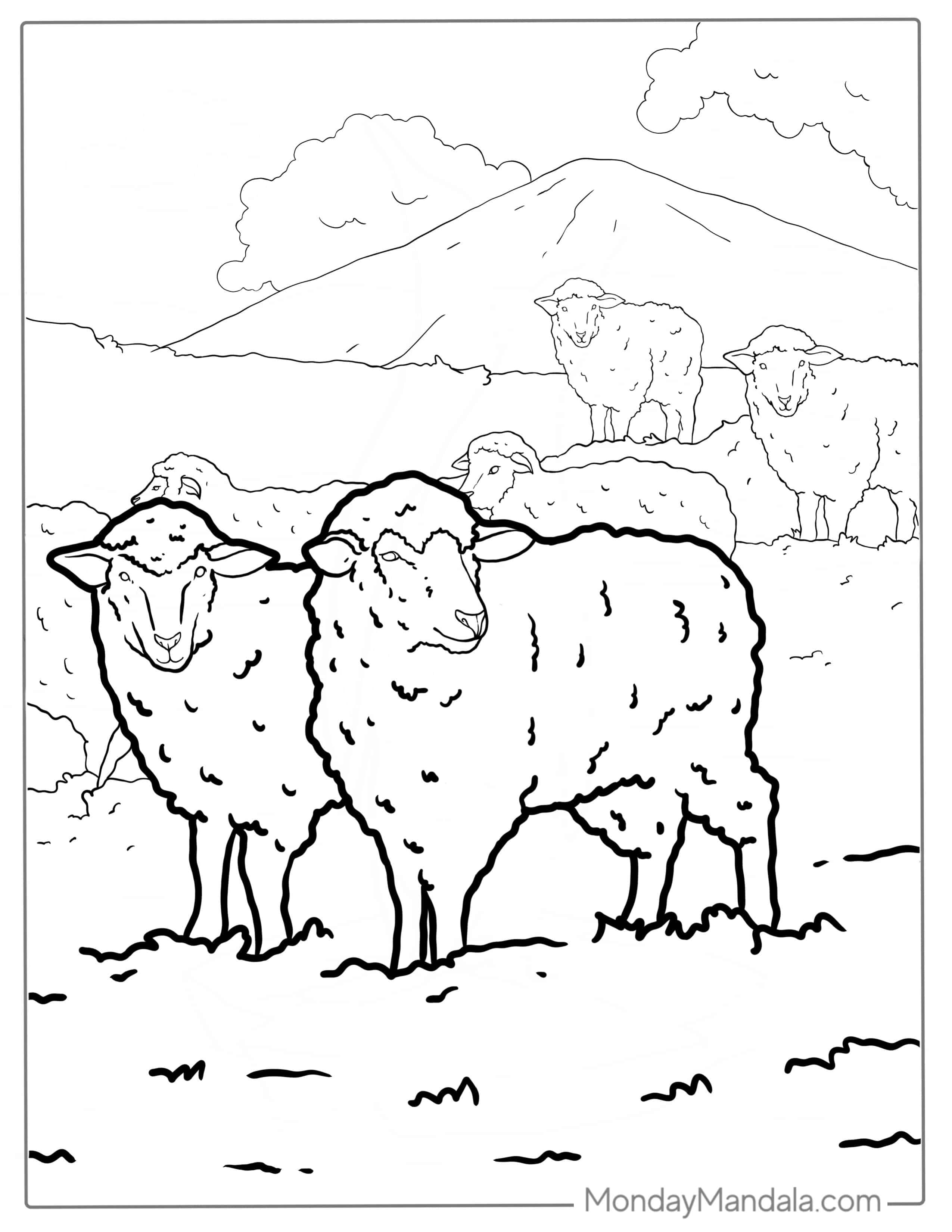 Flock Of Sheep Coloring Sheet coloring page — printable line art