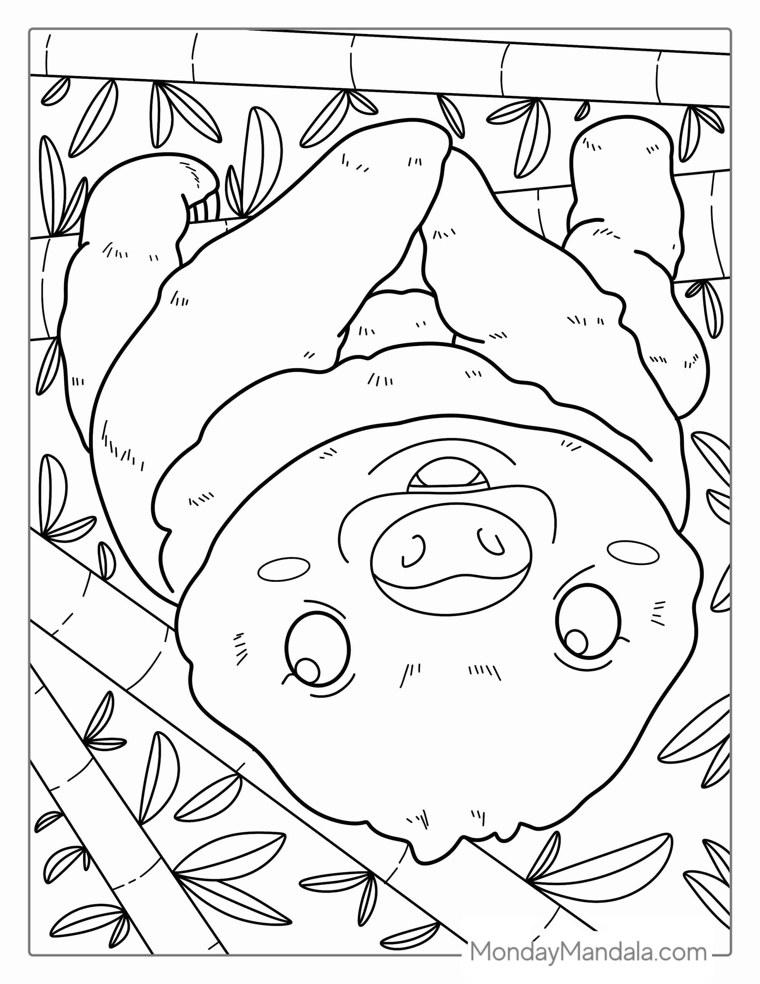 Cute Baby Sloth Hanging Upside Down coloring page