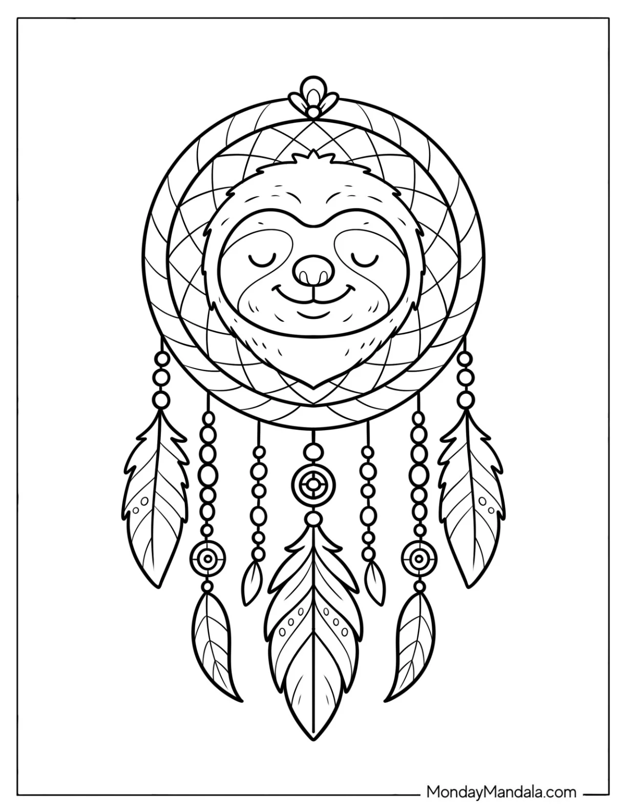 Peaceful Sloth Coloring Page Dreamcatcher coloring page
