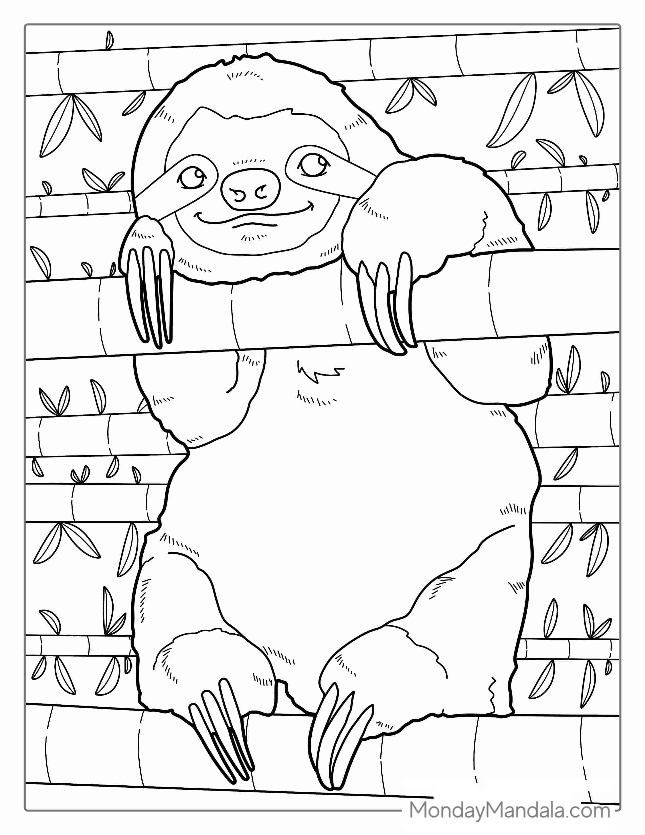 Smiling Sloth Coloring Sheet For Kids coloring page — printable line art