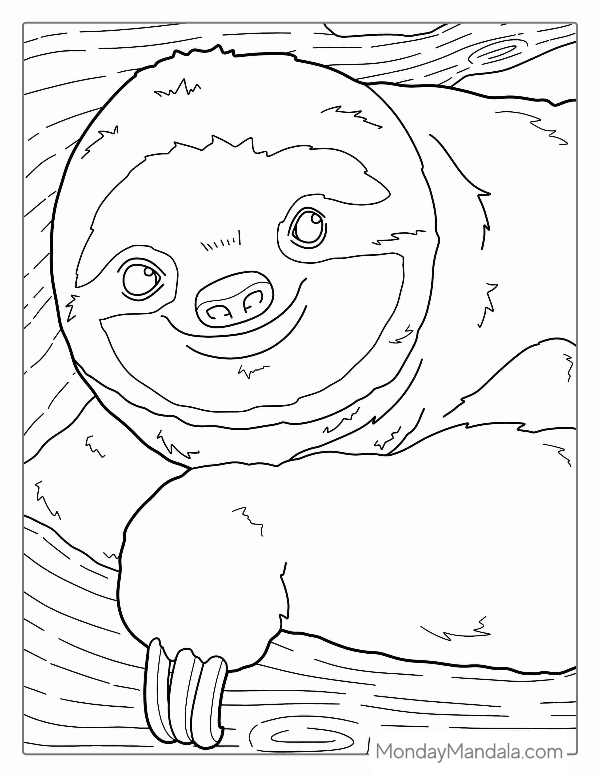 Smiling Sloth Coloring Sheet coloring page