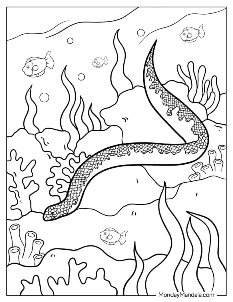Coloring Page Of a Sea Snake In The Water coloring page — printable line art