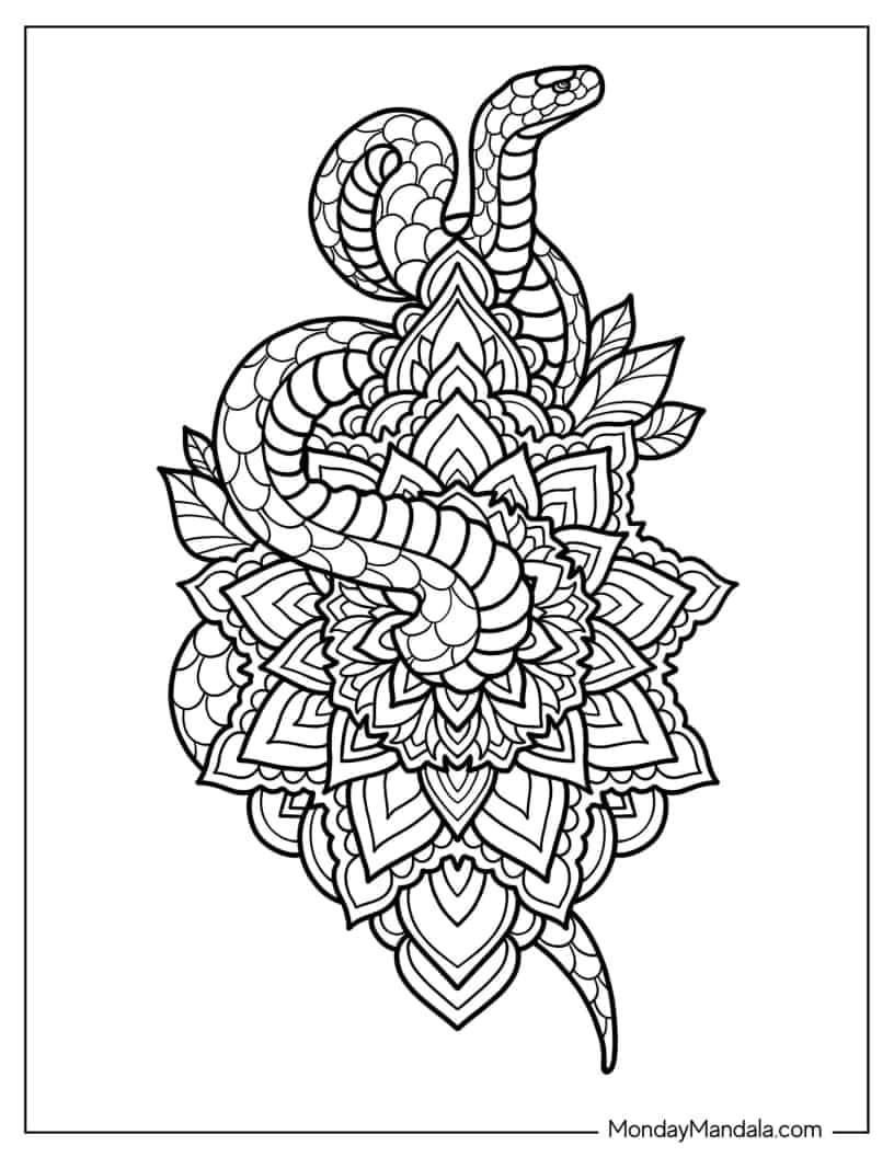 Snake Mandala To Color For Adults coloring page