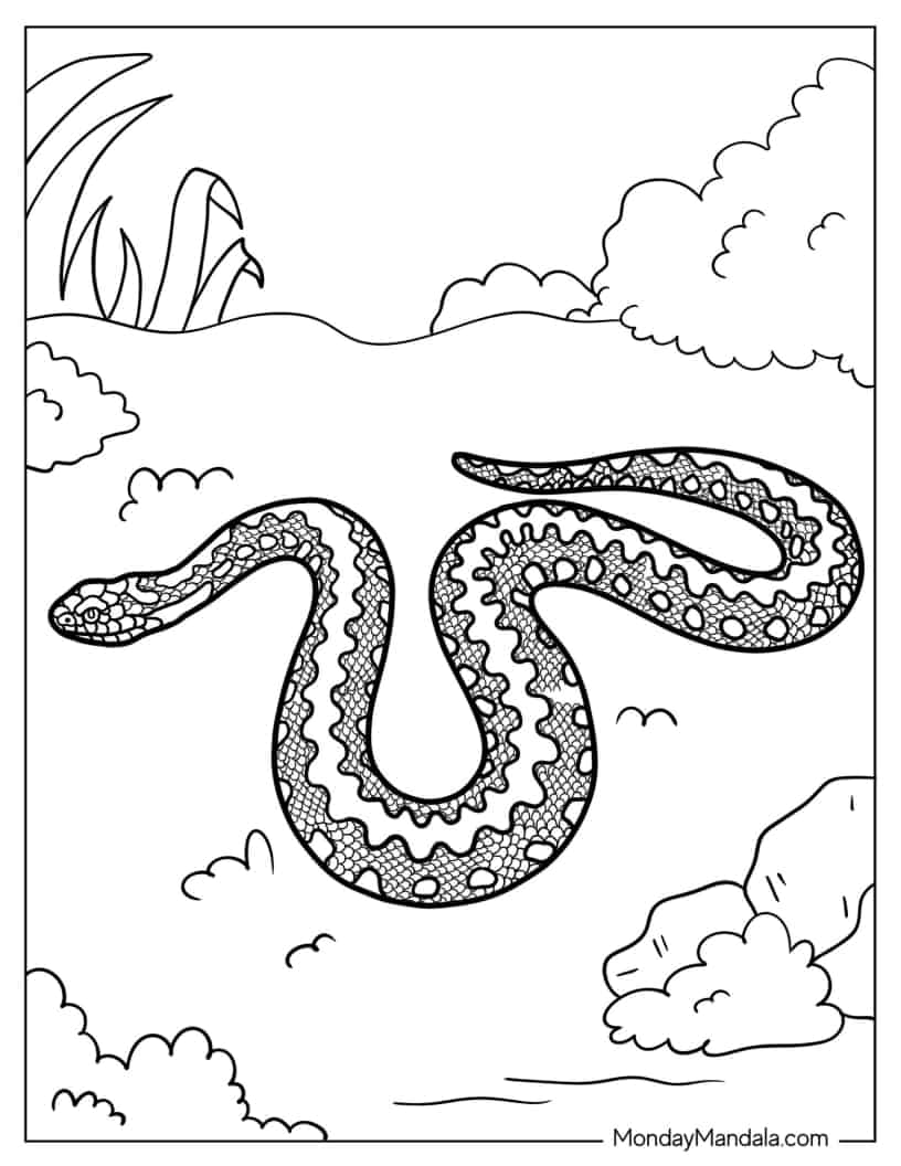 Snake With Detailed Scales To Color coloring page — printable line art