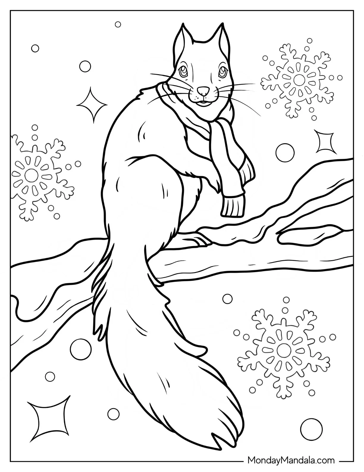 Adult Squirrel Coloring Page Wearing Scar In Winter coloring page