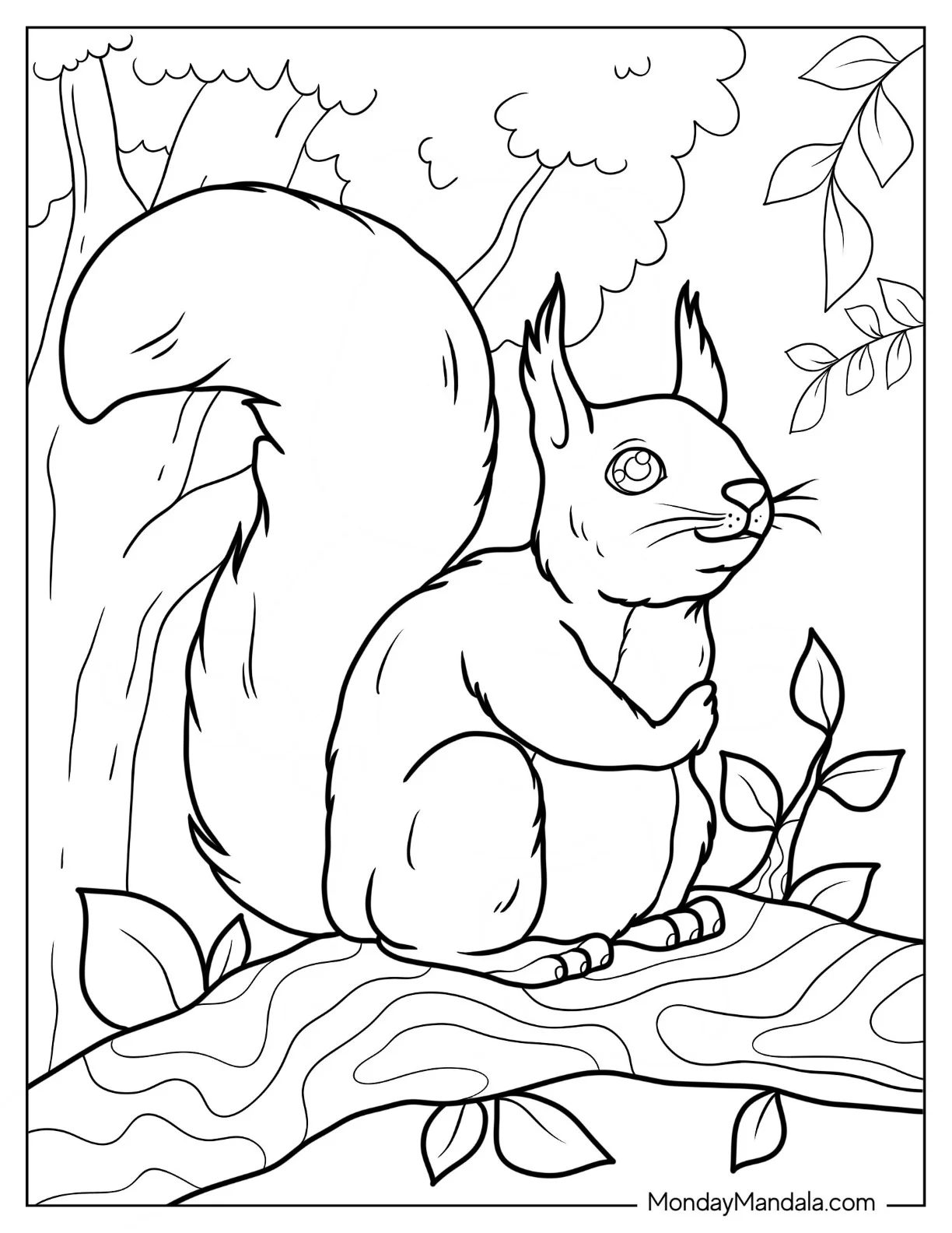 Simple Smiling Squirrel Coloring Page For Kids coloring page — printable line art