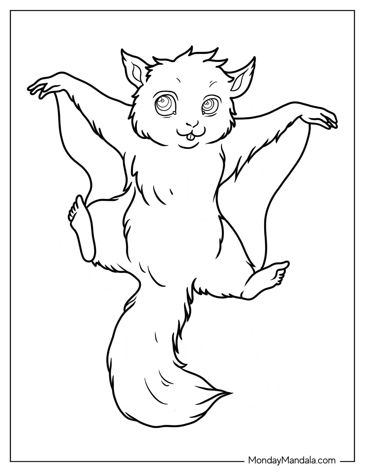 Simple Squirrel Coloring Page Gliding In the Air coloring page — printable line art