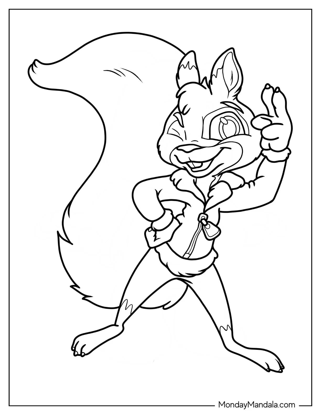 Squirrel Coloring Page In Jacket Winking And Saluting coloring page