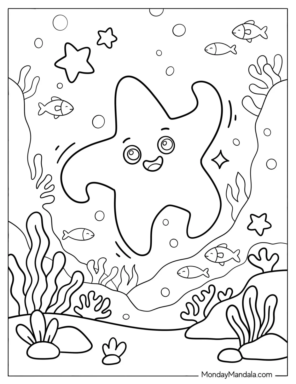 Dancing Starfish Underwater Coloring Sheet for Preschoolers coloring page