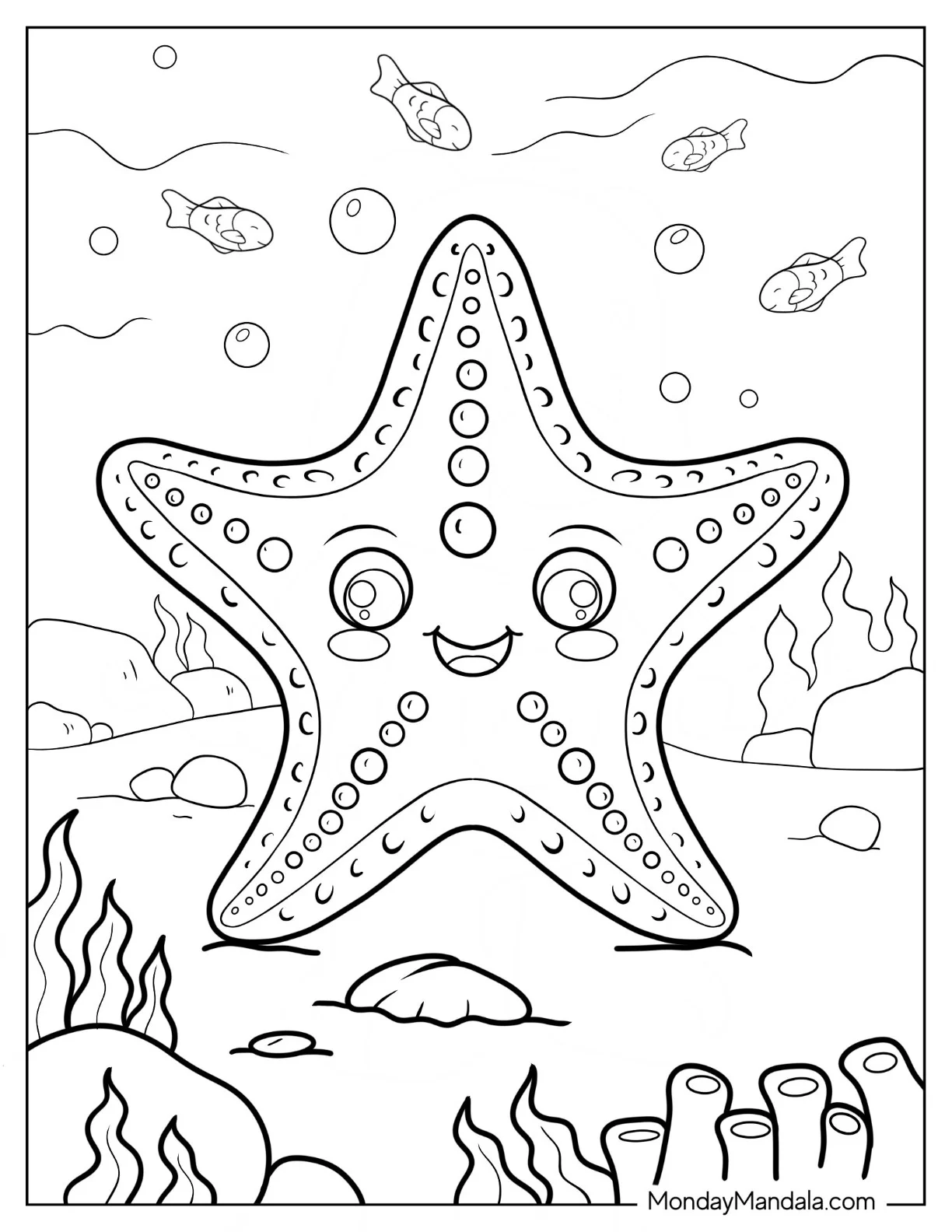 Kawaii Happy Starfish Coloring Page For Preschoolers coloring page