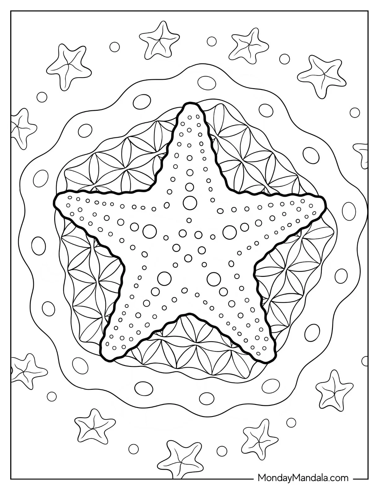Simple Starfish Coloring Page Mandala For Kids coloring page — printable line art