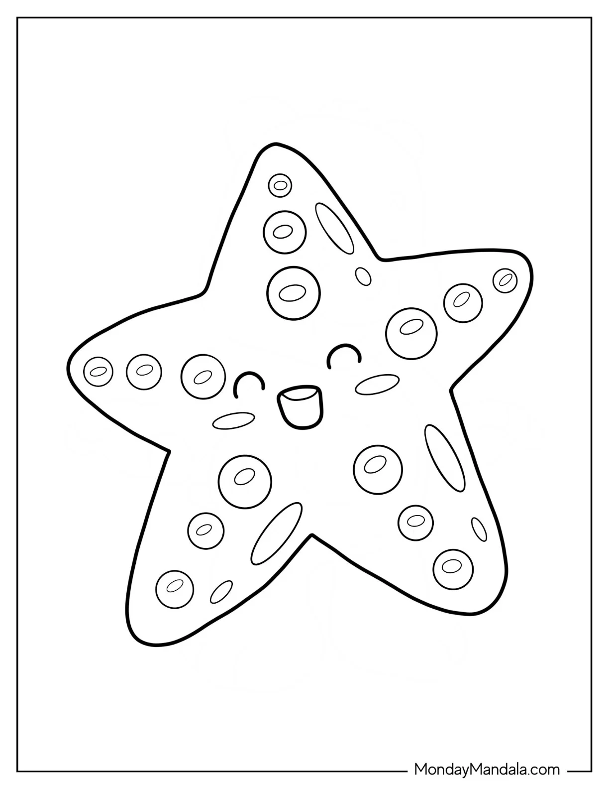 Smiling Cartoon Starfish Coloring Page coloring page — printable line art