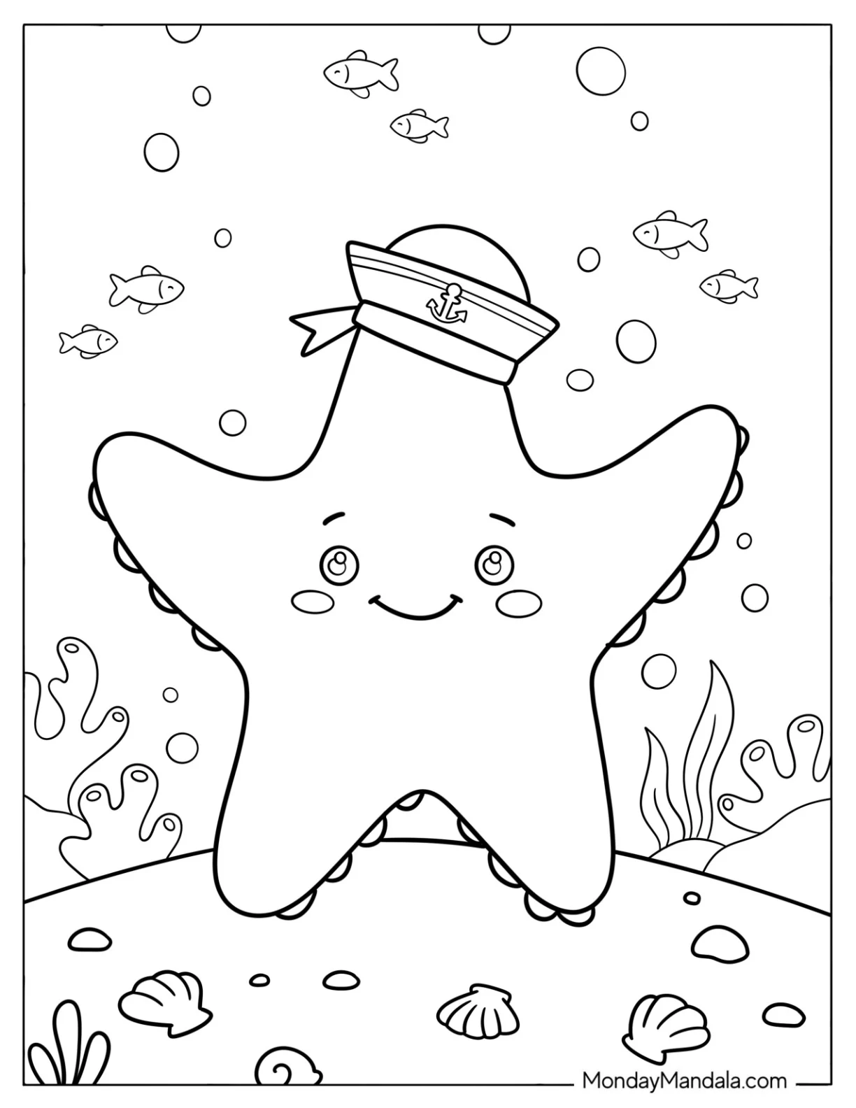 Starfish with a Sailor s Hat Coloring Page for Kids coloring page