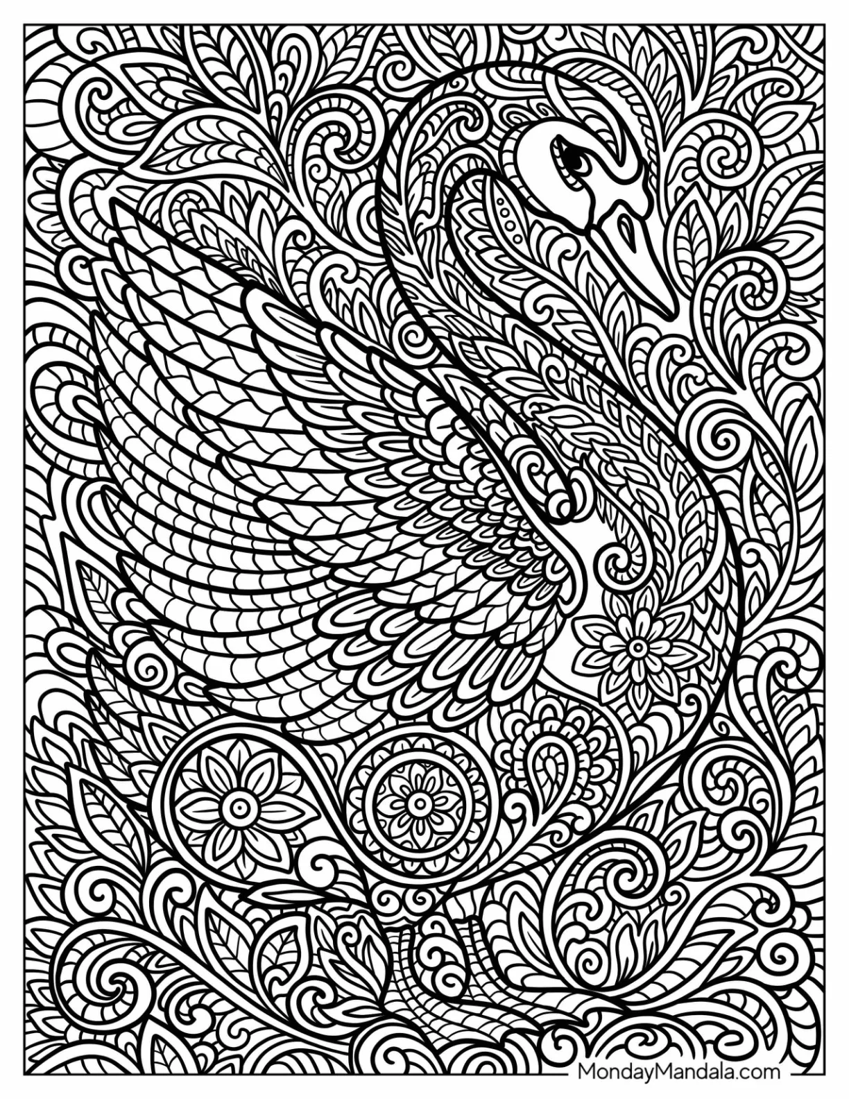 Full Page Intricate Swan Coloring Page Mandala coloring page