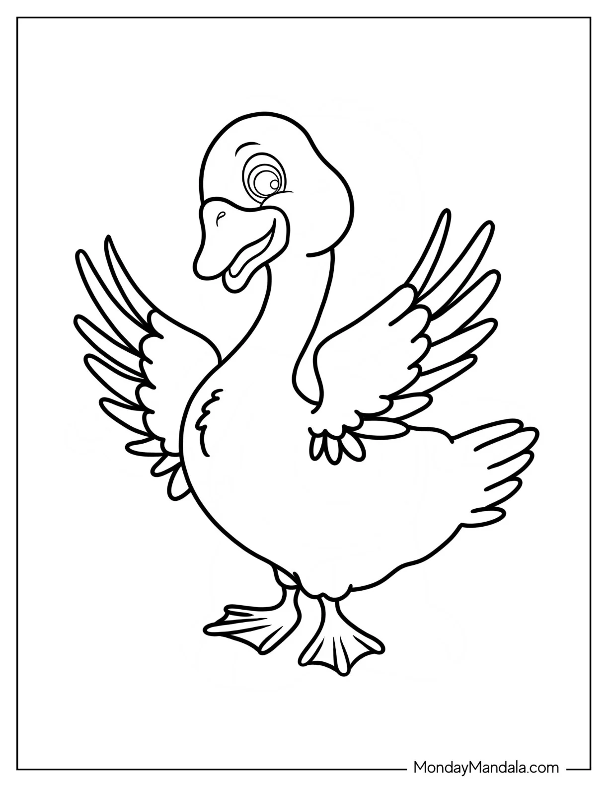 Happy Cartoon Swan Coloring Page For Kids coloring page